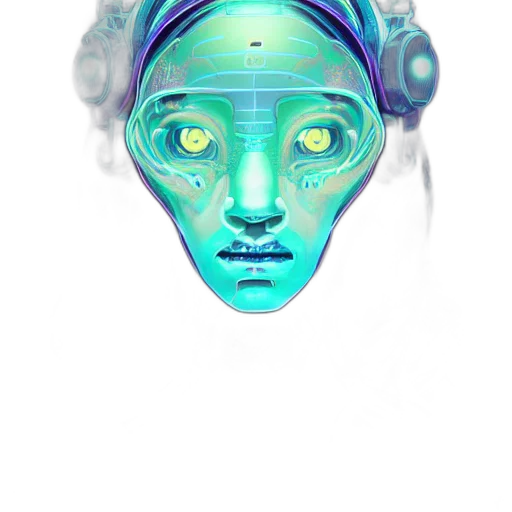 mask, face, robot, creature, cyberpunk, concept art, vaporwave, 3d render transparent PNG cut-out
