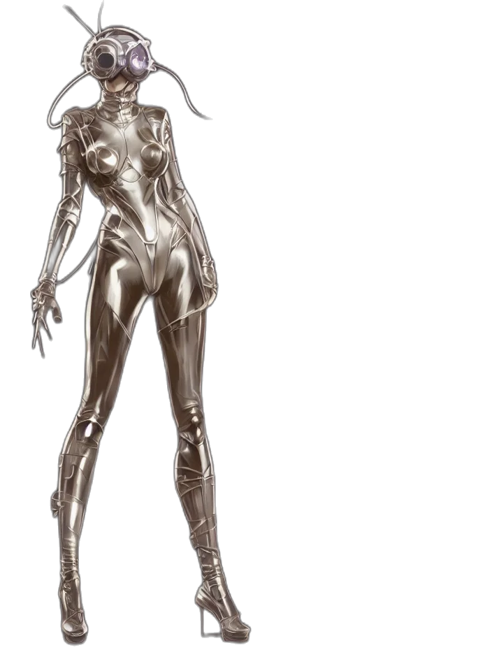 robot, creature, mask, staff transparent PNG cut-out
