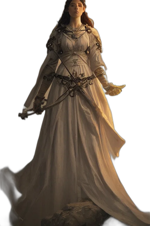 staff, dress, sword, crown, concept art, fantasy art, 3d render, photorealistic transparent PNG cut-out