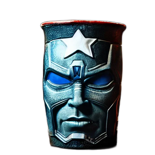 mask, bottle, crown, comic book art, 3d render, concept art, photorealistic, closeup transparent PNG cut-out