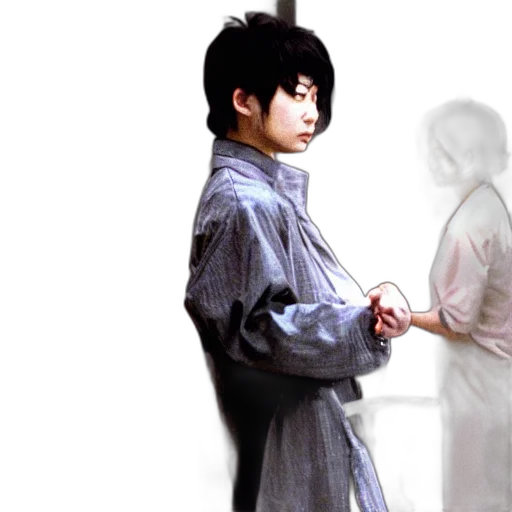 jacket, staff, sword, photorealistic transparent PNG cut-out