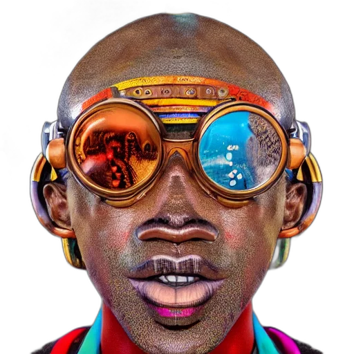 face, mask, jewelry, staff, photorealistic, concept art, comic book art, cyberpunk transparent PNG cut-out