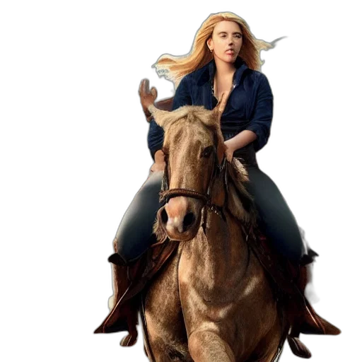 hair, jacket, animal, concept art, photorealistic, scarlett, johansson, riding transparent PNG cut-out