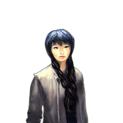 jacket, staff, face, hair transparent PNG cut-out