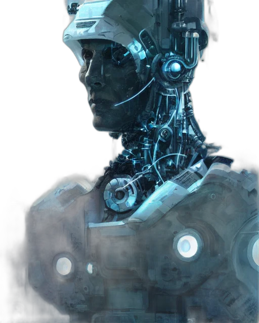 robot, face, mask, concept art, cyberpunk, comic book art, 3d render, blue transparent PNG cut-out