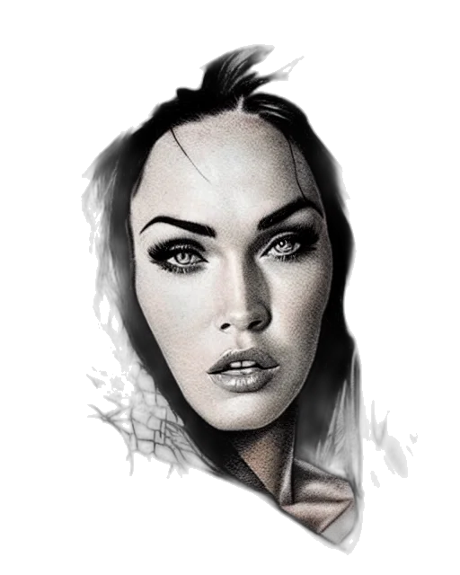 face, photorealistic, pencil sketch, fantasy art, comic book art, tattoo, sketch, megan transparent PNG cut-out
