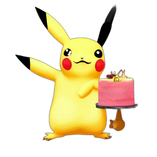 animal, 3d render, pikachu, holding, cake, digital, art, artstation transparent PNG cut-out