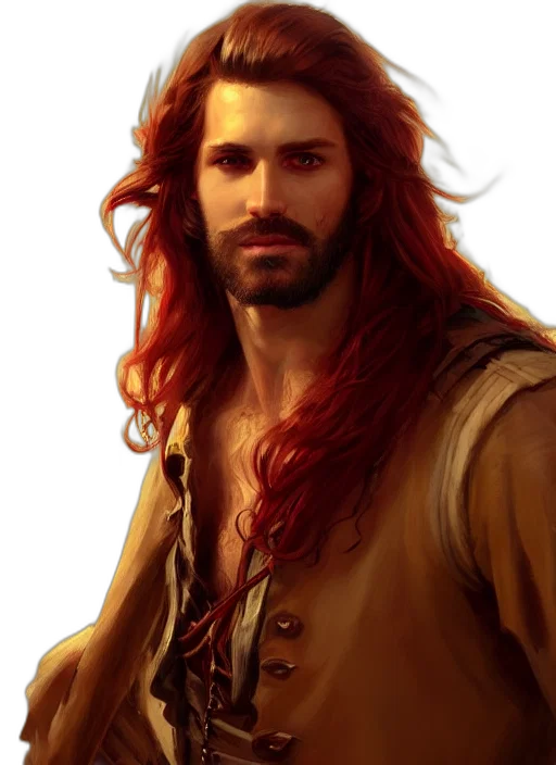 hair, fantasy art, photorealistic, concept art, comic book art, red, golden, portrait transparent PNG cut-out