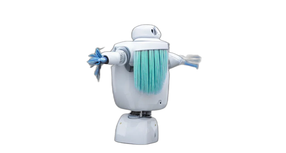 robot, staff, 3d render, vaporwave transparent PNG cut-out