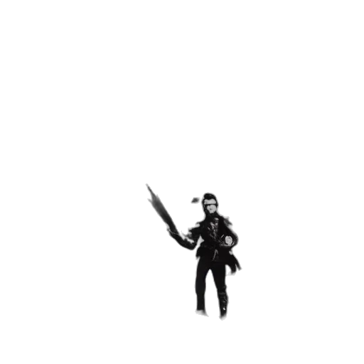 jacket, staff, robot, umbrella, pixel art, concept art, comic book art, cartoon transparent PNG cut-out