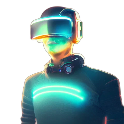 robot, mask, face, staff, cyberpunk, vaporwave, concept art, 3d render transparent PNG cut-out
