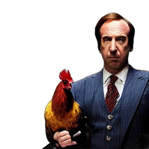 animal, photorealistic, concept art, saul, goodman, rooster, saw, movie transparent PNG cut-out