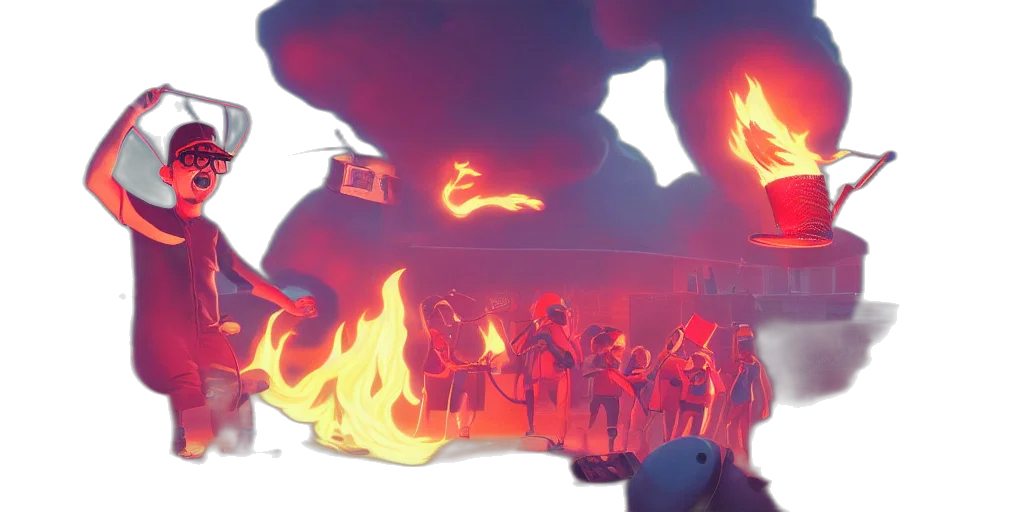 concept art, 3d render, fantasy art, comic book art, fire, neon lights, underwater, fog transparent PNG cut-out