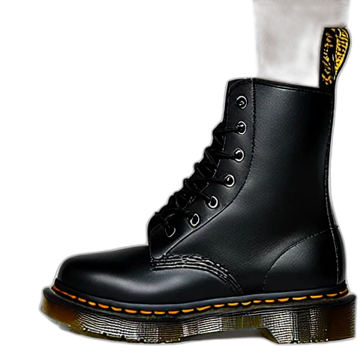 shoes, 3d render, photorealistic, black, leather, martens, boot, rainbow transparent PNG cut-out