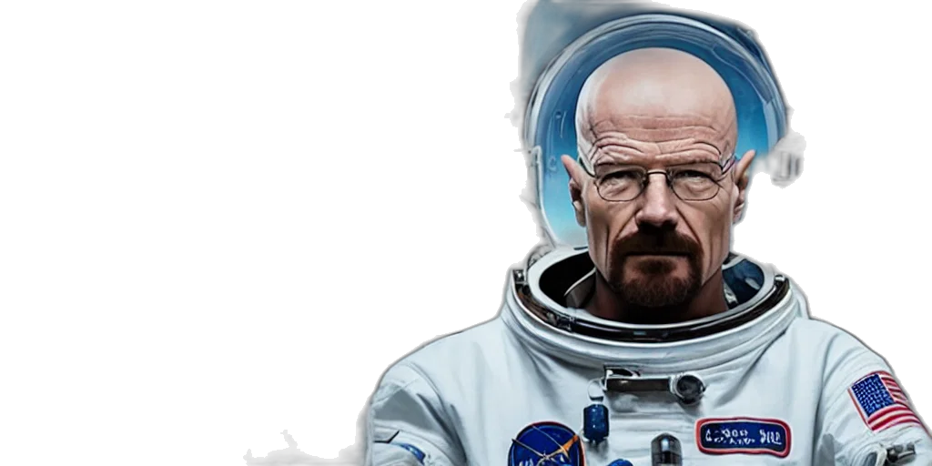 concept art, comic book art, photorealistic, cartoon, outer space, walter, white, astronaut transparent PNG cut-out
