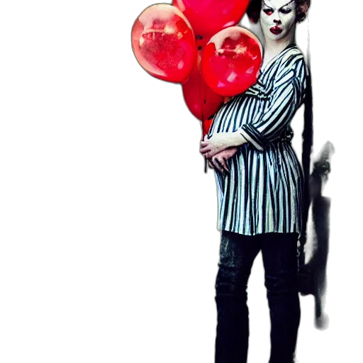 mask, concept art, photorealistic, 3d render, pennywise, but, pregnant, fashion transparent PNG cut-out