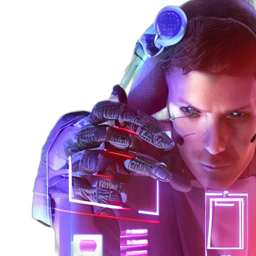 robot, cyberpunk, concept art, vaporwave, 3d render, neon lights, neon, inspired transparent PNG cut-out