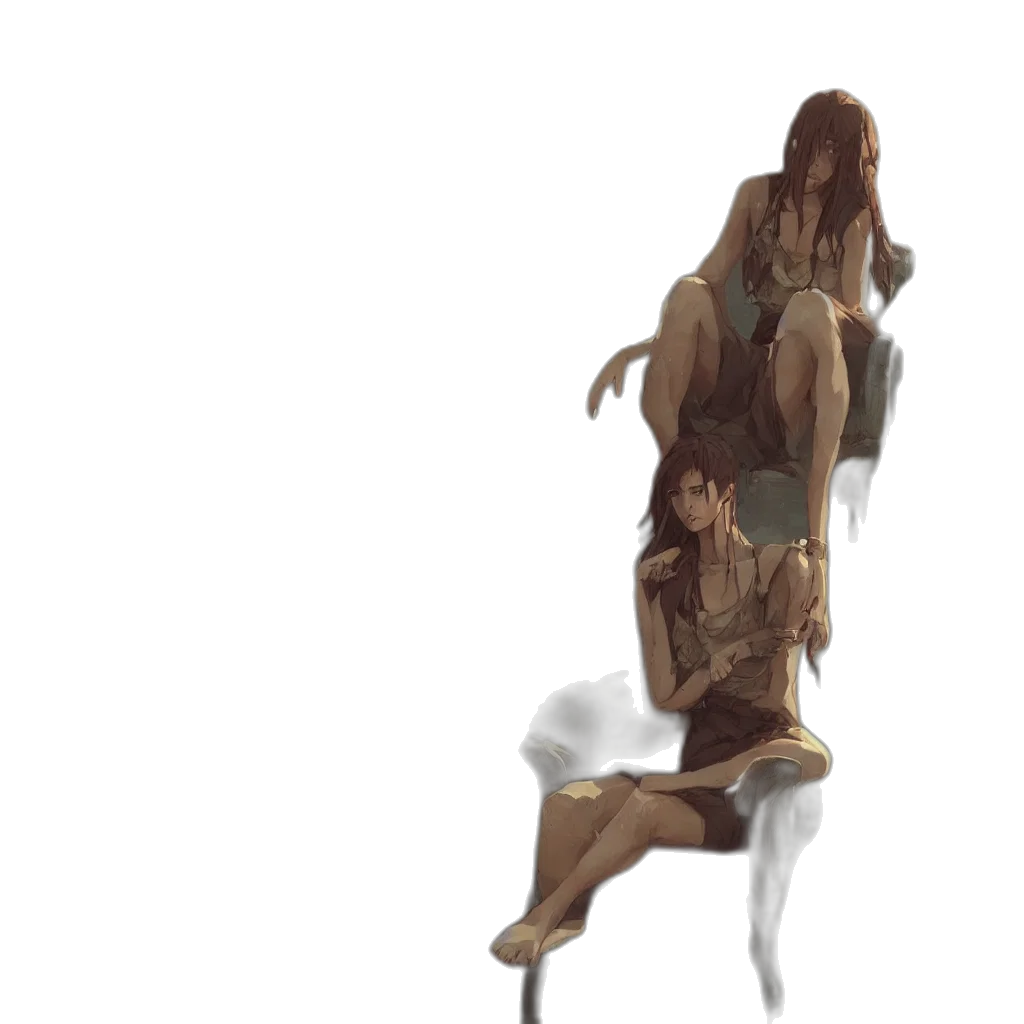 hair, dress, creature, staff transparent PNG cut-out
