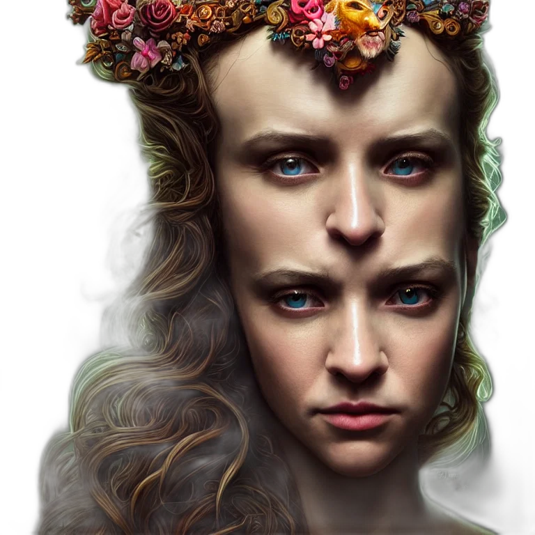 crown, face, flower, photorealistic transparent PNG cut-out