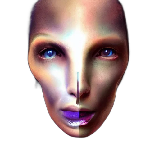 face, mask, robot, creature, 3d render, photorealistic, concept art, vaporwave transparent PNG cut-out