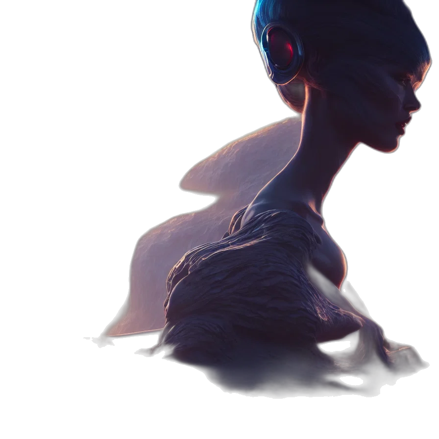 mask, robot, face, dress, concept art, 3d render, cyberpunk, photorealistic transparent PNG cut-out