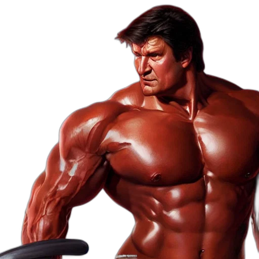 photorealistic, 3d render, concept art, nathan, fillion, flexing, large, muscles transparent PNG cut-out