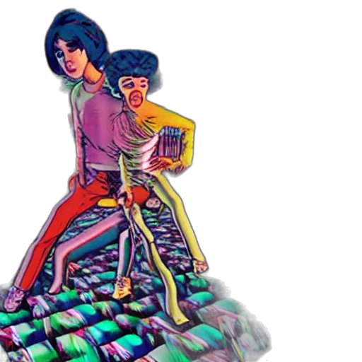 comic book art, pixel art, vaporwave, cyberpunk, neon lights, outer space, techno, party transparent PNG cut-out
