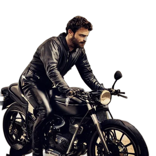 photorealistic, jamie, dornan, motorcycle transparent PNG cut-out