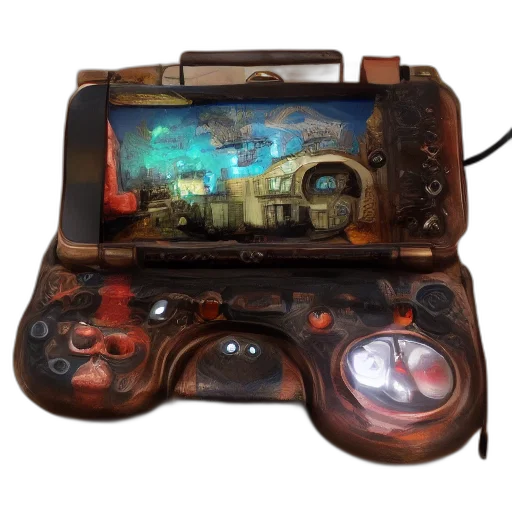 weapon, concept art, cyberpunk, 3d render, handheld, steampunk, console transparent PNG cut-out