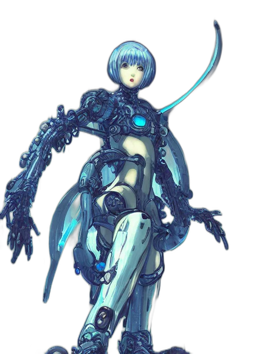 robot, weapon, concept art, cyberpunk, fantasy art, pixel art, blue, monochrome transparent PNG cut-out