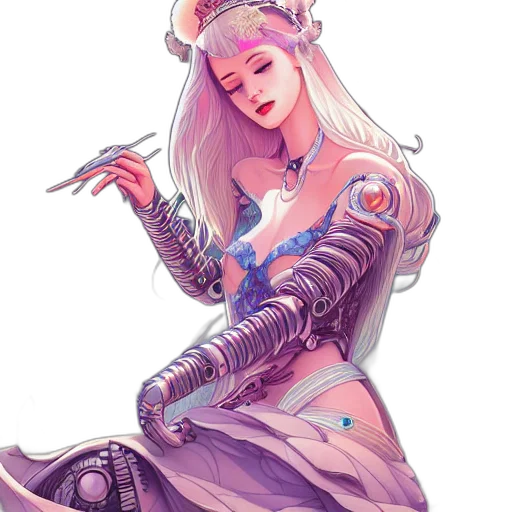 robot, dress, sword, weapon, fantasy art, cyberpunk, concept art, pixel art transparent PNG cut-out