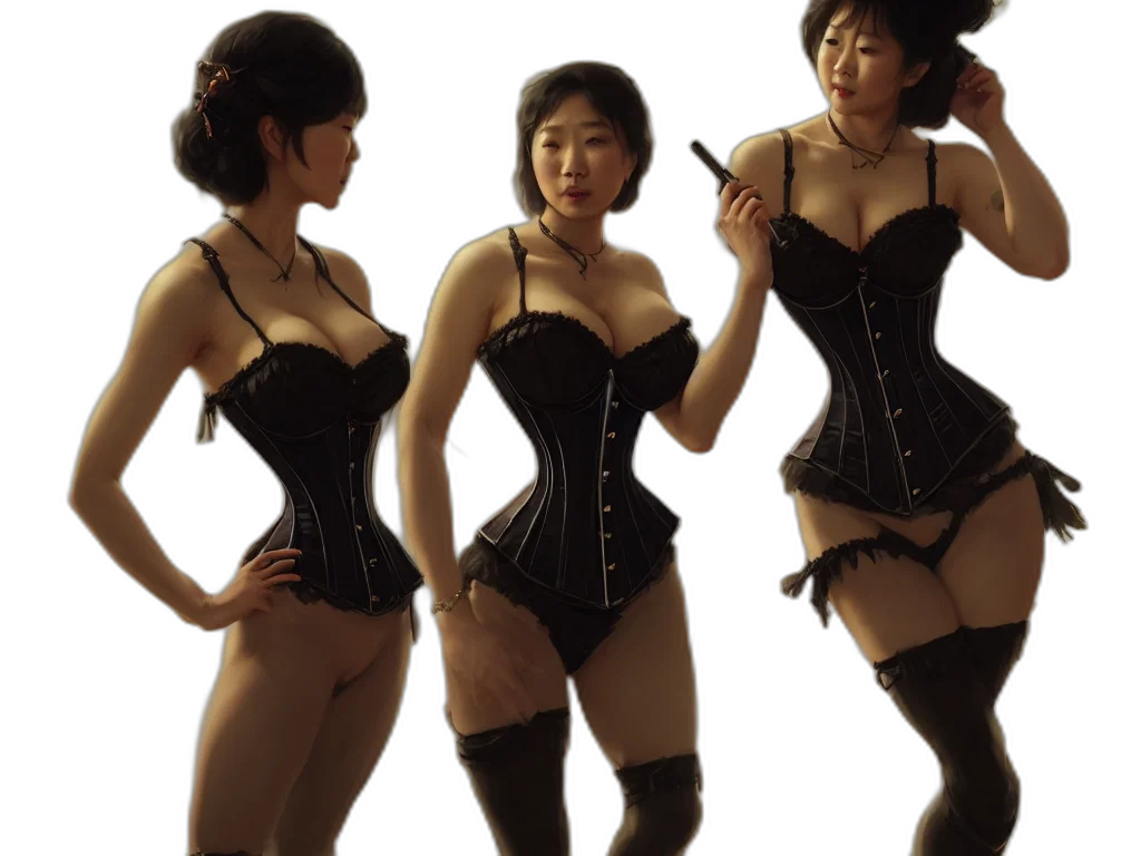 dress, middle, age, beautiful, asian, female, posing, corsets transparent PNG cut-out