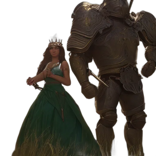 robot, creature, crown, dress, concept art, fantasy art, comic book art, 3d render transparent PNG cut-out
