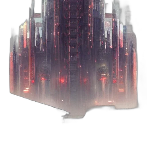 robot, building, weapon, crown, concept art, cyberpunk, fantasy art, 3d render transparent PNG cut-out