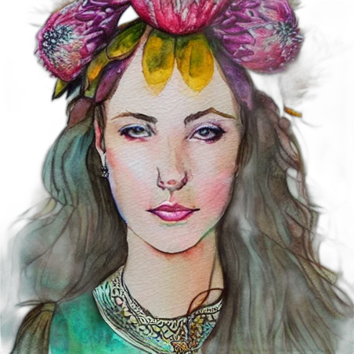 face, crown, flower, jewelry, watercolor, fantasy art, photorealistic, concept art transparent PNG cut-out
