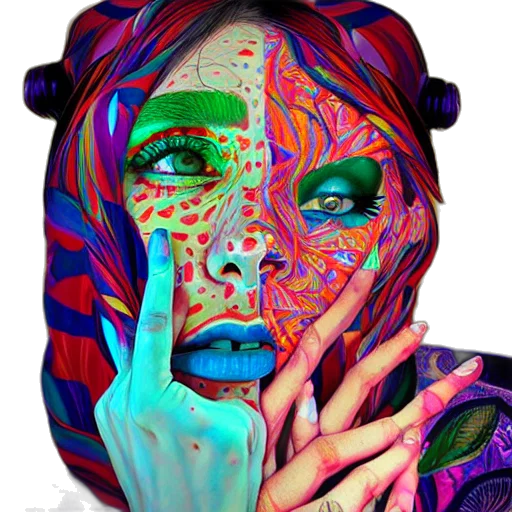 face, mask, cyberpunk, photorealistic, fantasy art, pixel art, neon lights, outer space transparent PNG cut-out