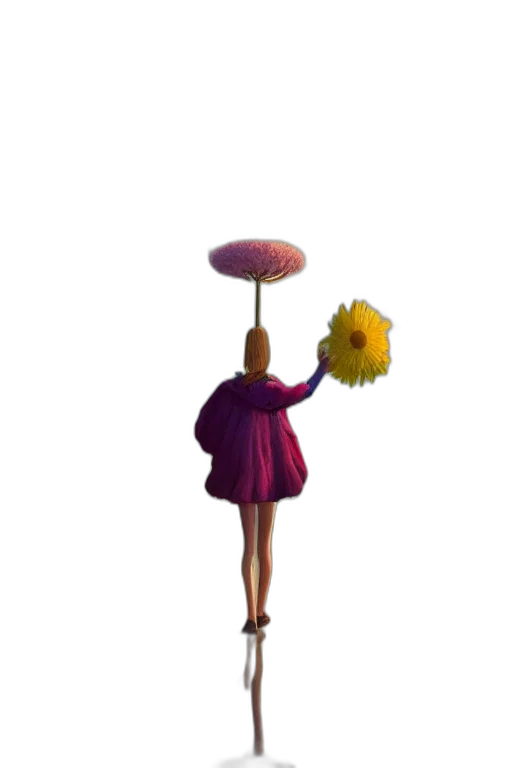 umbrella, hat, dress, staff, 3d render, concept art, pixel art, fantasy art transparent PNG cut-out