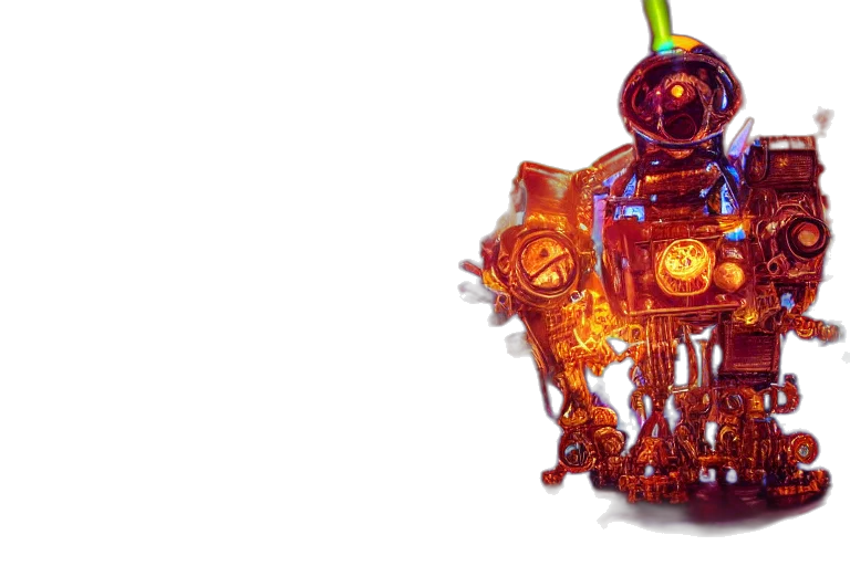 robot, weapon, jewelry, bottle, 3d render, concept art, cyberpunk, scene transparent PNG cut-out