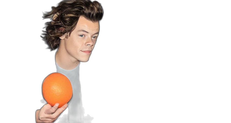 hair, photorealistic, harry, styles, moon, juggling, oranges, pink transparent PNG cut-out