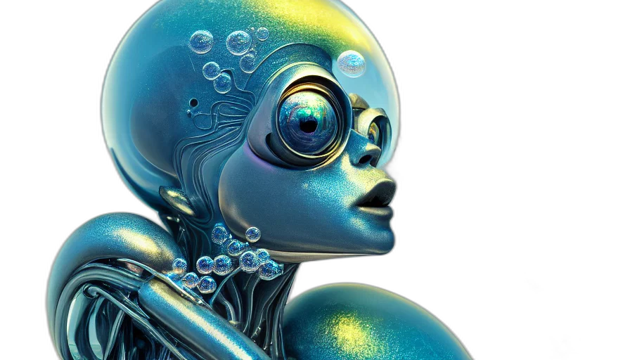 robot, cyberpunk, concept art, 3d render, photorealistic, bubbles, artstation, deviantart transparent PNG cut-out