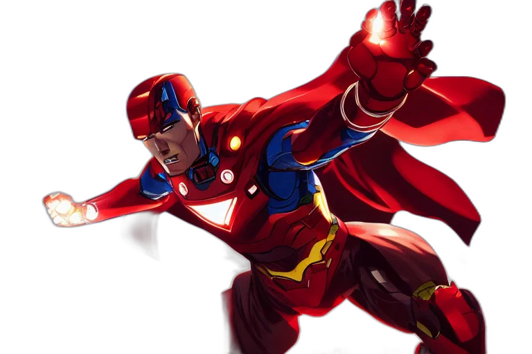 comic book art, concept art, 3d render, superman, ironman, black, red, suit transparent PNG cut-out
