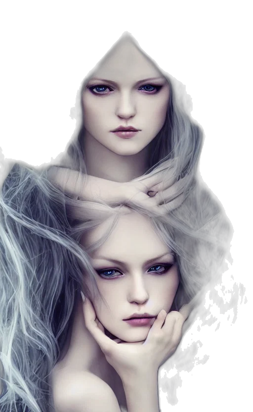 face, hair, fantasy art, photorealistic transparent PNG cut-out