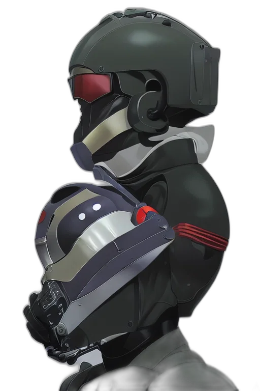 robot, mask, weapon, jacket, concept art, 3d render, cyberpunk, anime transparent PNG cut-out