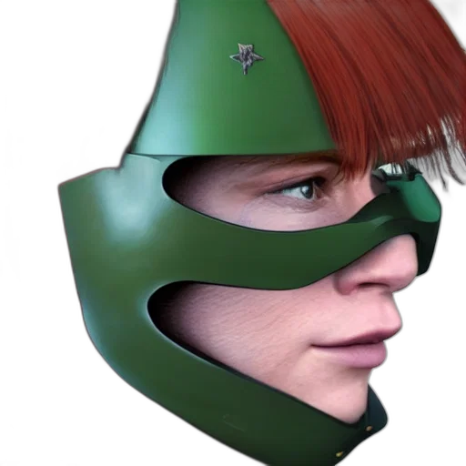 mask, face, hat, 3d render, photorealistic, cyberpunk, concept art, green transparent PNG cut-out