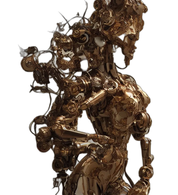 robot, jewelry, staff, crown, concept art, 3d render, fantasy art, cyberpunk transparent PNG cut-out