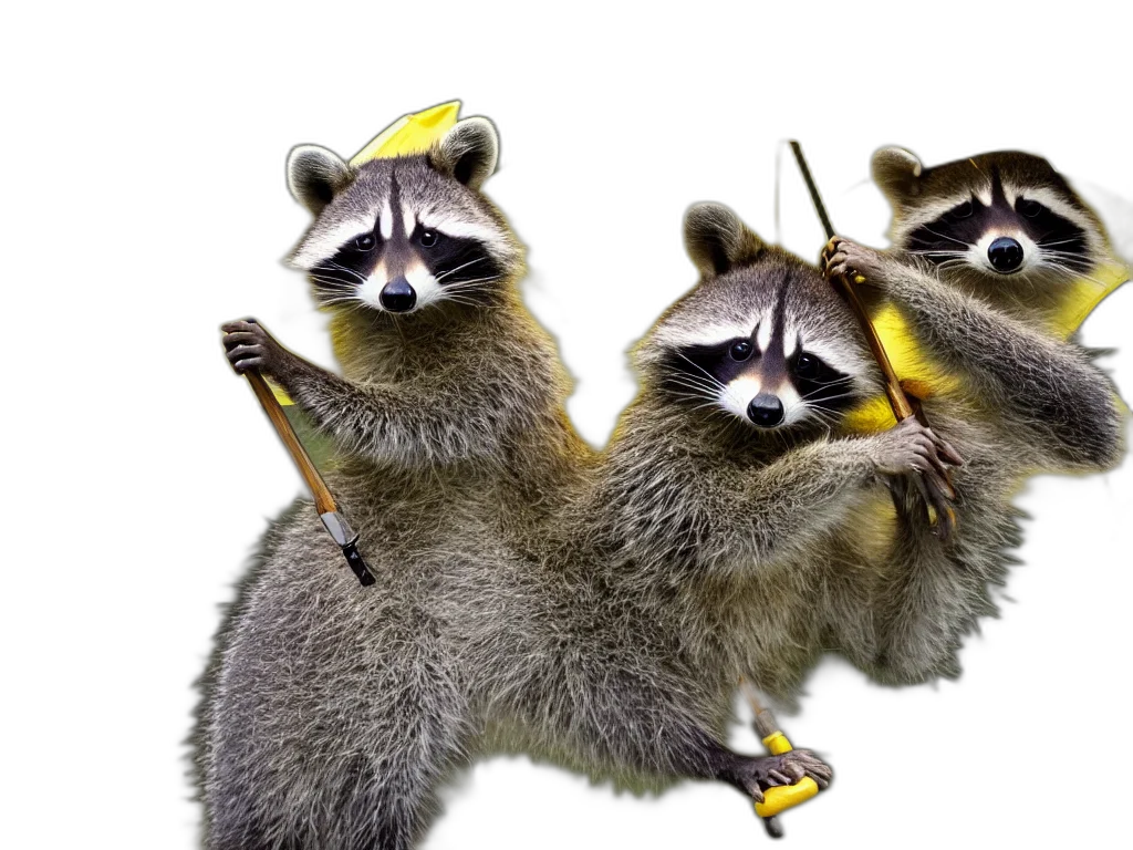 animal, staff, weapon, 3d render, photorealistic, concept art, raccoon, yellow transparent PNG cut-out