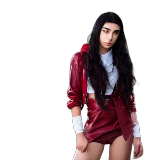 jacket, dress, hair, face, cyberpunk, red, photoshoot, actress transparent PNG cut-out