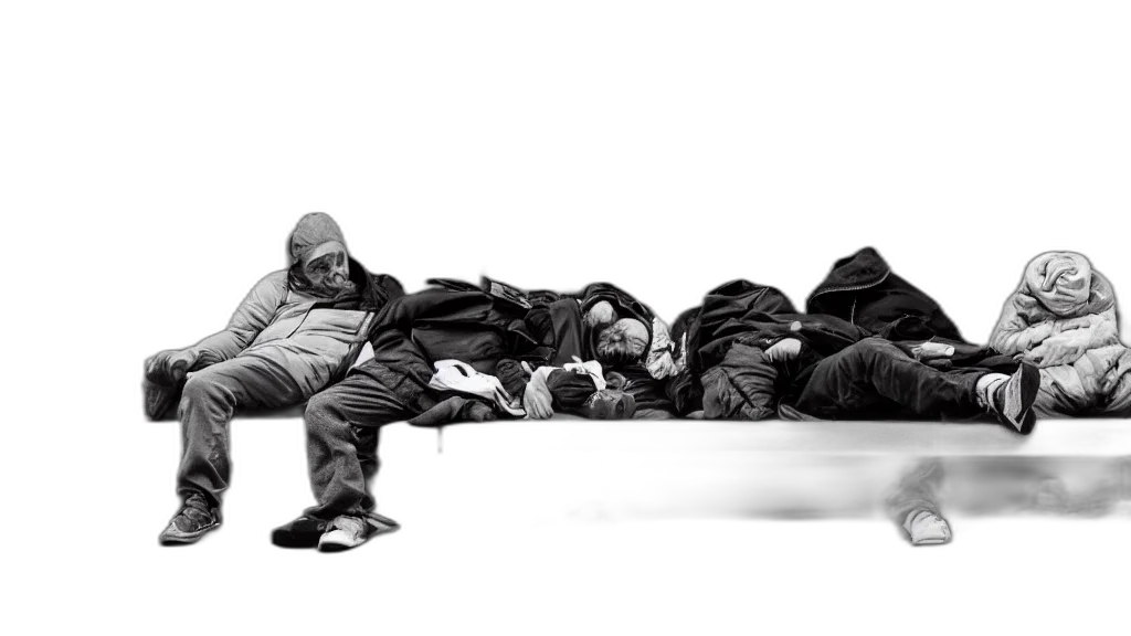 jacket, shoes, concept art, photorealistic, ilford, photo, homeless, sleeping transparent PNG cut-out