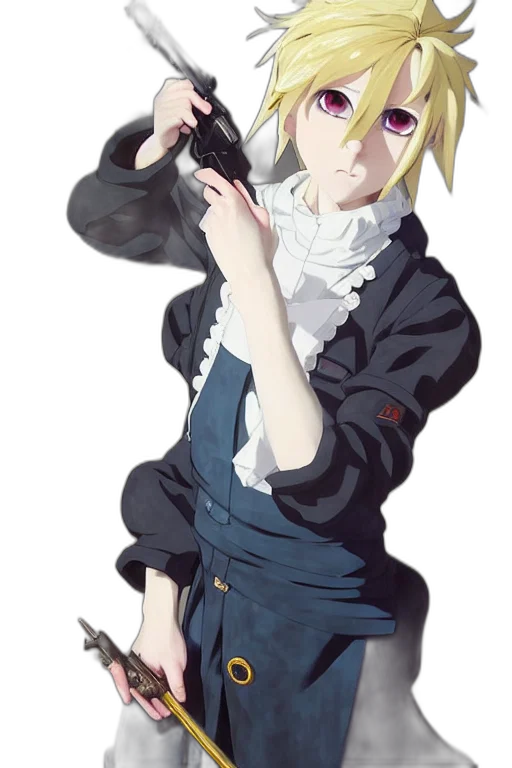 staff, jacket, weapon, dress, anime, concept art, fantasy art, cartoon transparent PNG cut-out