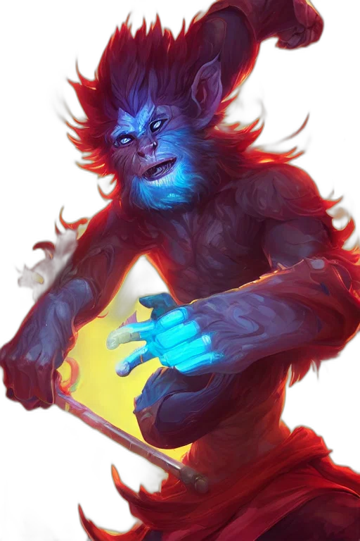 creature, staff, concept art, fantasy art, comic book art, photorealistic, fire, blue transparent PNG cut-out